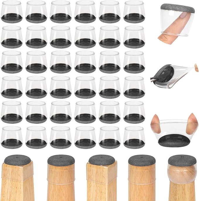 36Pcs Round Chair Leg Floor Protectors, Silicone Chair Feet Caps to Protect Tile Floors, Felt Pads Furniture Leg Caps Covers from Scratches and Noise (Darkgrey Edging, Fit: 1.3" - 2")