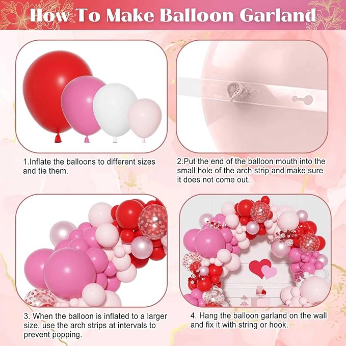 Ouddy Party Red and Pink Balloons Arch Garland Kit, Different Sizes 18 12 10 5 Inch Rose Red Latex Confetti Red and Pink Balloon for Birthday Wedding Engagement Party Decorations
