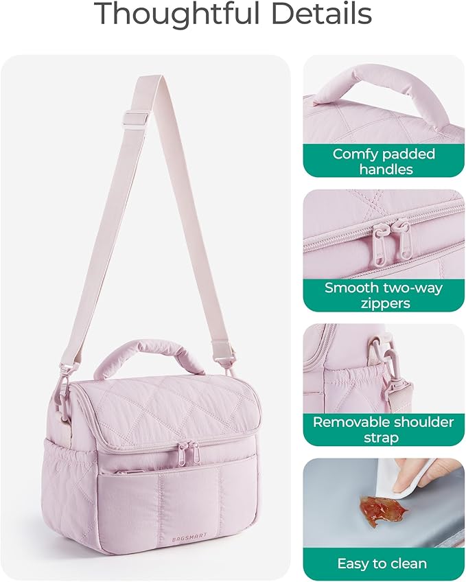 BAGSMART Insulated Lunch Bags for Women, Cute Quilted Lunch Box, Lightweight Puffy Padded Waterproof Lunch Tote, Reusable Lunch Cooler for Work Picnic Travel, Leopard