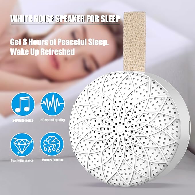 Sound Machine with 24 Relaxing Nature Sounds,Sleep Portable Travel White Noise Machine for Home,Office,Nursery,Timed and Adjustable with Lights Sound Machine
