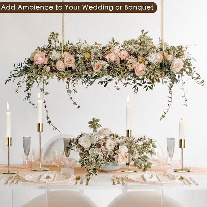 Gold Candlestick Holders - Bulk Decorative Metal Candelabra for Taper Candles - Fit 0.8 Inch Diameter - Gold Taper Candle Stands for Wedding Home Party Table Decor (Set of 18)