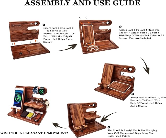 Mobile Phone Stand - Birthday Gifts for Men,Gift for Dad from Daughter from Son, Nightstand Organizer for Men - Cell Phone Stand (Brown)