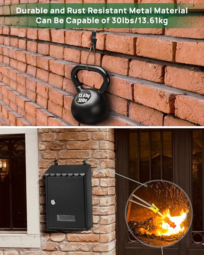 Brick Clips, Brick Hangers Hooks for Hanging Outdoors No Drill, 1.97-2.91 inches Adjustable Brick Wall Clips, Metal Brick Picture Hangers No Damage (Pack of 4, Black)