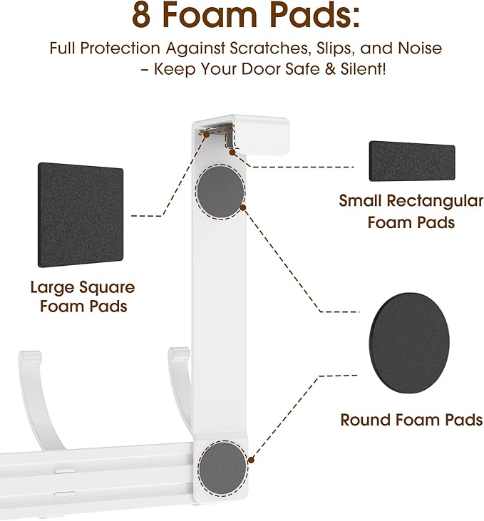KitchLife Over The Door Hooks Hanger with 7 inches Extended Arms, Fits 1-3/4" Doors, F18U, Bathroom Towel Rack Organization, Thickened 6-Double Hook, Glossy White