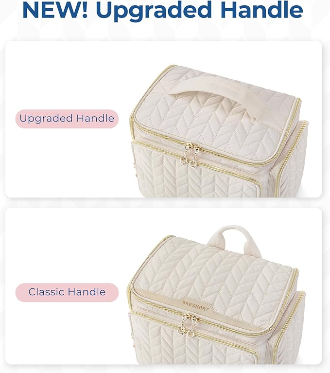 BAGSMART Travel Toiletry Bag, Large Wide-open Travel Bag for Toiletries, Makeup Cosmetic Travel Bag with Handle-Camel