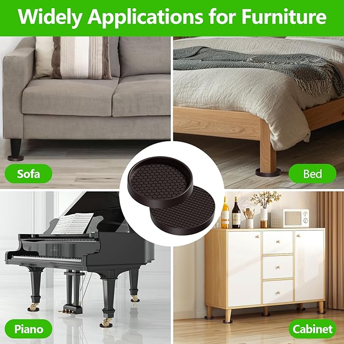 Non Slip Furniture Pads- 3"x3" Round Anti Skid Caster Cups Furniture Coasters, Anti-Sliding Grippers Floor Protectors for Furniture Bed, Couch, Chair Leg, Brown(Set of 12)