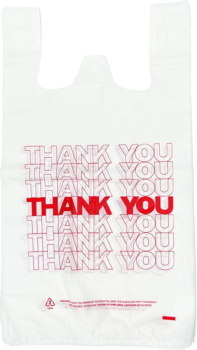 TashiBox [350 Count Thank You plastic bags/T-shirt Bags/Shopping Bags/Disposable Grocery Bags(11.5" X 6.25" X 21") 15mic, 0.6 Mil