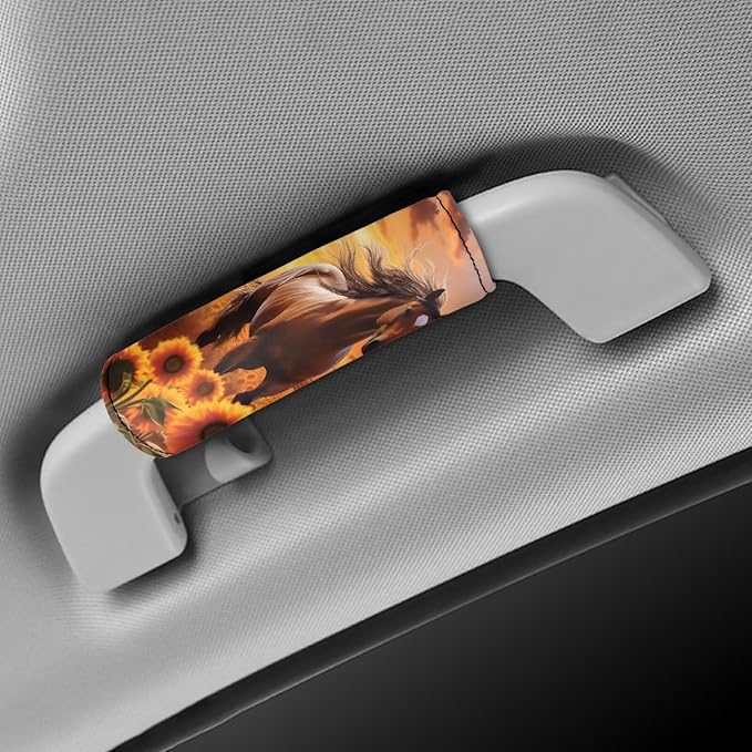 KUIFORTI Horse Set of 2 Pcs Luggage Handle Wraps Set Sunflower Suitcase Protective Handle Cover Soft Luggage Identifiers Multipurpose Door Handle Protection Sleeves Cover