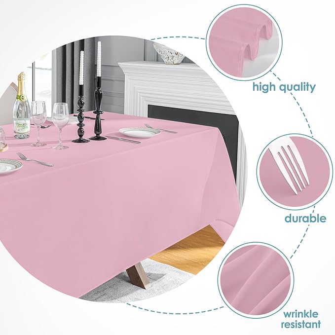 VidaFete Tablecloth 2 Pack 90 * 156inch Rectangle Table Cloth Polyester, Stain Wrinkle Resistant Polyester Dining Table Cover for Kitchen Dining Party Wedding Rectangular Buffet Decoration (Pink)