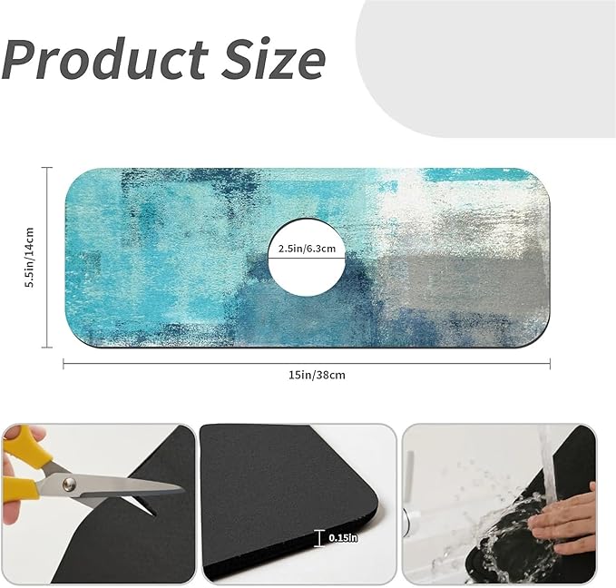 Kitchen Sink Splash Guard, Blue Ocean Faucet Mat Sink Gadgets - Super Absorbent Fast Drying Mat Drip Catcher for Kitchen, Bathroom, Sink Mat, Dish Drying Mat, Bathroom (15" X 5.5")