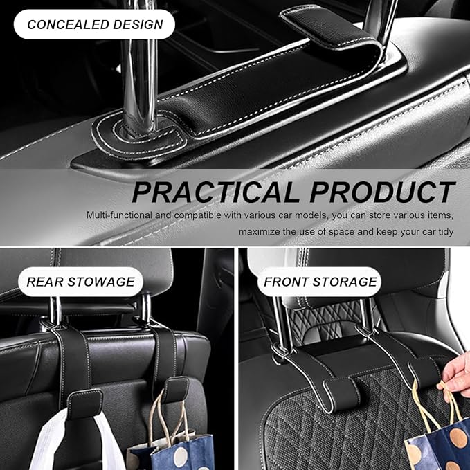 2 PCS Car Seat Headrest Hooks, Microfiber Leather Hanger Holder Hook for Hanging Purse and Bag, Universal Vehicle Back Seat Organizer Hook for Grocery Bag Handbag Coat (Brown)