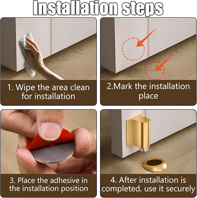 Door Wedge Stopper, New Magnetic Doors Stoppers for Bottom of Door, No Drill Invisible Doorstops for Inside Door, Heavy Duty Magnetic Doors Catch Holder, Keep Doors Open (Brushed Gold)