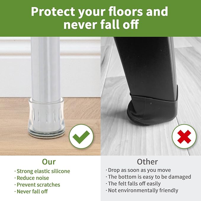 COVERCORNER 32PCS Chair Leg Floor Protectors, Chair Leg Protectors for Hardwood Floors, Furniture Pads for Hardwood Floors, Chair Socks Universal L Clear Fit 1.00"-1.18"