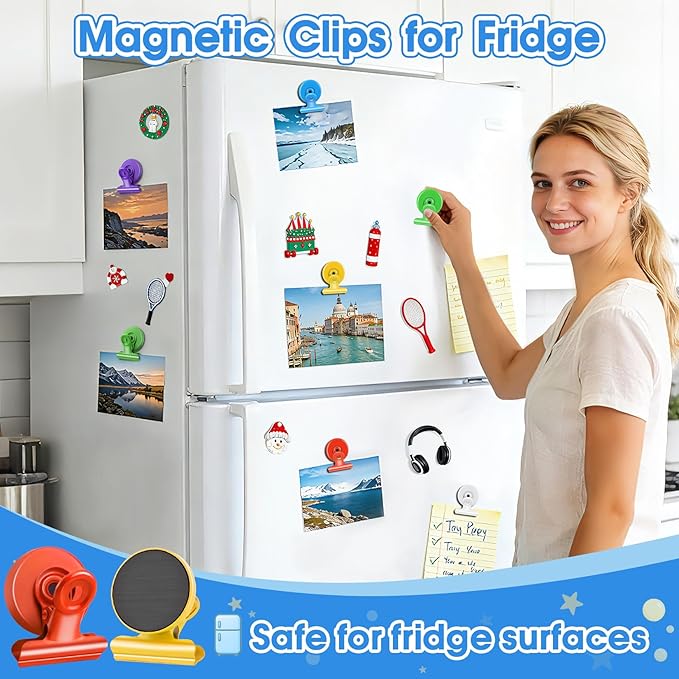 Grtard 60 Pack Magnetic Clips Heavy Duty, Magnet Clips for Fridge, Refrigerator Magnets with Clip, No-Scratch Strong Magnetic Clip for Refrigerator, Whiteboard, Cruise Cabins, Locker (Colorful)