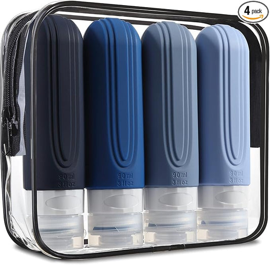 Mrsdry Travel Bottles for Toiletries, Tsa Approved 3oz Travel Size Containers BPA Free Leak Proof Refillable Liquid Silicone Squeezable Travel Accessories for Shampoo Conditioner Lotion (4 Pack)