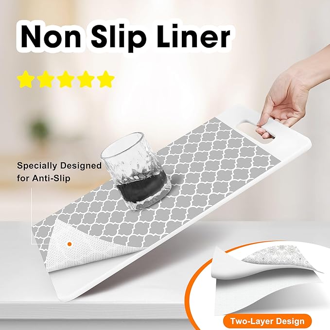 Gopas Drawer and Shelf Liner for Kitchen Cabinets Non-Adhesive, Non-Slip Cabinet Liner Shelf Paper Strong Grip Waterproof Easy to Clean for Kitchen Shelves Cupboard, Gray Lantern,12IN X 30FT