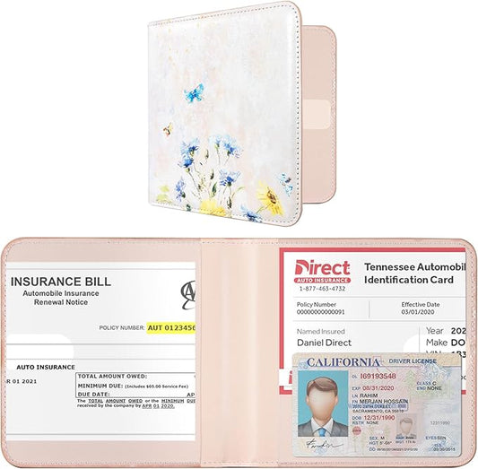 CoBak Car Registration and Insurance Holder - Vehicle Glove Box Car Organizer, Auto Truck Comparment Accessories Case for Essential Document, Driver License, Cards (Oil Painting Pink)