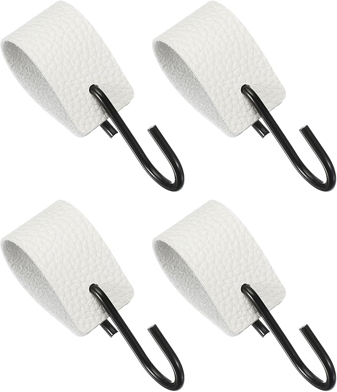 uxcell 4 Pcs PU Leather S Hooks, Multifunctional S Shaped Hooks for Hanging Coat Towel Camping Kitchen Bathroom Handle, White