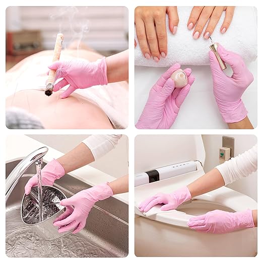 SwiftGrip Pink Nitrile Gloves, 3-mil, Industrial Gloves Disposable Latex Free, for Cleaning & Esthetician, Rubber Powder-Free, 100-ct Box (X-Large)