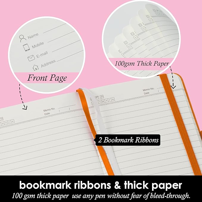 3 Pack Pocket Notebook Notepad with Pen, Mini Small Journal Notebook 3.7" x 5.7" for Women Writing, 408 Pages, Grey Orange Emerald