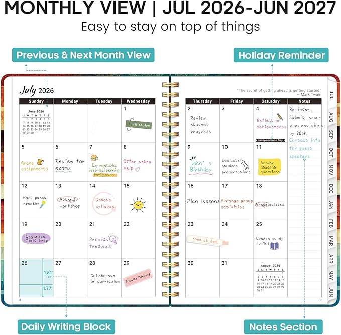 Academic Planner 2026-2027, Weekly and Monthly Calendar Book, July 2026 – June 2027, Hardcover Planner with Tabs, Perfect for Teachers, Students, Women & Men, A4 (8.5" x 11") - Wood