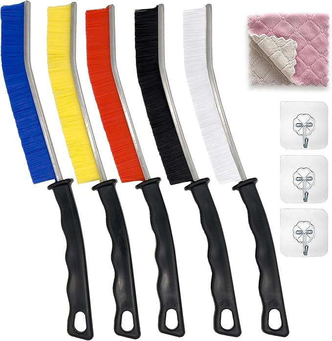 Crevice Cleaning Brush Set (5 Pack) – Multifunctional Gap Cleaner Tool for Bathroom, Kitchen, Car Vents, Sliding Doors, Keyboards – Stiff Bristles, Ergonomic Handle