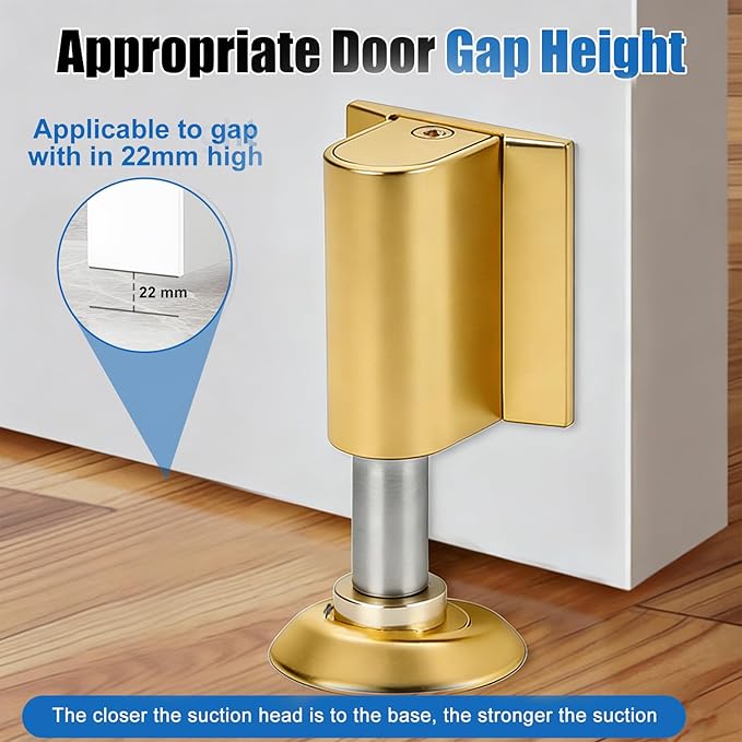 Upgraded Magnetic Door Stoppers, Retractable Bottom Door Holder, No-Drill Invisible Doorstops, Heavy-Duty Windproof Doors Wedge Stopper with Screws and Adhesive Pads (Brushed Gold)