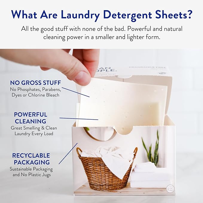 The Clean People Laundry Detergent Sheets - Laundry Soap - Ultra Concentrated, Recyclable Packaging, Stain Fighting - Sweet Petals & Vanilla, 96 Pack