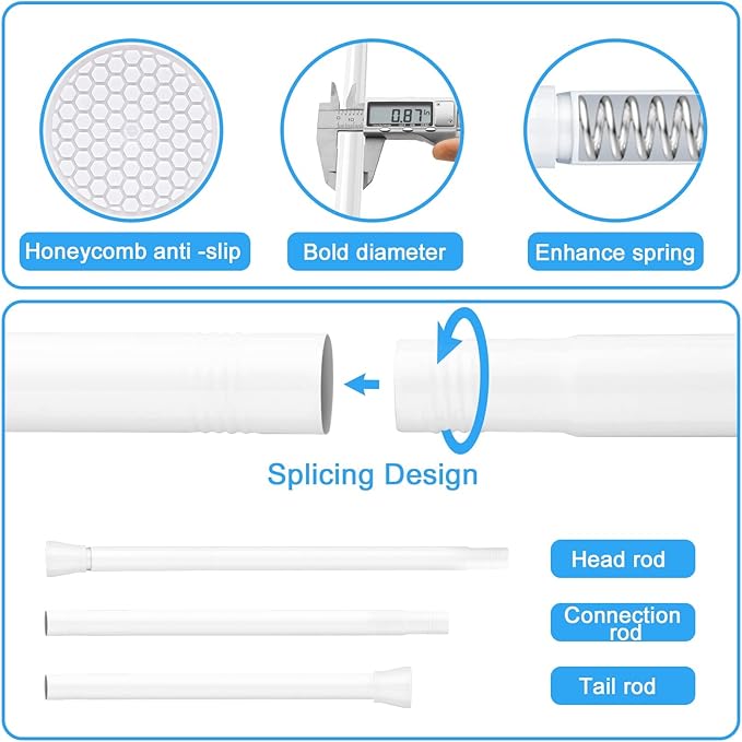 Tension Curtain Rod 1pc, Tension Rods For Windows 28 To 48 Inch, Spring Adjustable White Tension Curtain Rod For Bathroom Window, Non-Slip Tension Rod