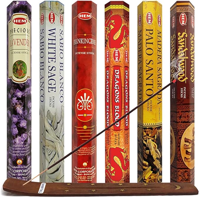 Hem Incense Sticks Variety Pack #30 and Incense Stick Holder Bundle with 6 Classic Fragrances