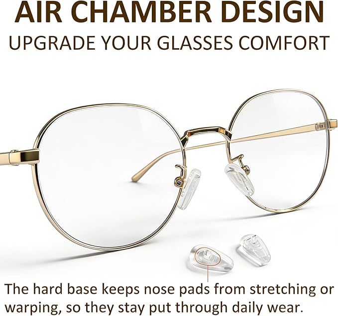 5-Pairs Silicone Eyeglass Nose Pads, Pressure-Reducing Air Chamber Design | Screw-in Style Glasses Nose Pads Replacement Kit, Anti-Slip & Easy Install, Fit for Most Eyeglasses & Sunglasses