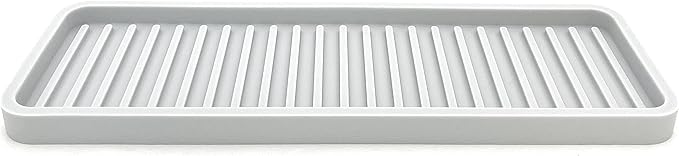 Happitasa Silicone Kitchen Sink Organizer Tray, Sponge Holder and Countertop Protector | Bathroom and Kitchen Soap Dish and Dispenser Tray (Light Grey, 12"x4")