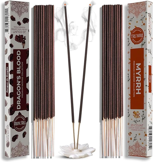 Trumiri Incense Sticks - Combo Pack of 40 Insence-Sticks - 20 Dragons Blood + 20 Myrrh - Insenses - Insents - Incents - Inscense - Incence - Incienso - All Natural Incense Sticks