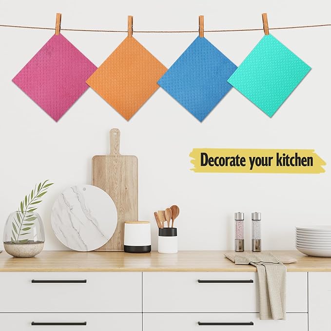 MoLKENE Swedish Dishcloths - 10 Pack Reusable Kitchen Dishcloths - Ultra Absorbent Dish Towels for Washing Dishes - Cellulose Sponge Cloth Cleaning Cloths - Blue