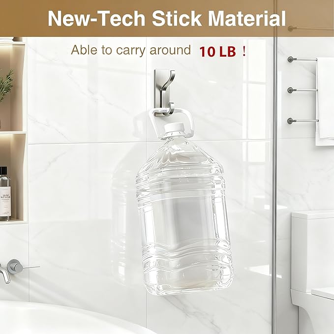 pickpiff Wall Hooks with Adhesive Strip - Easy to Remove, No Residue, Strong Heavy Duty Sticky Towel Hook, 8 Pack Silver
