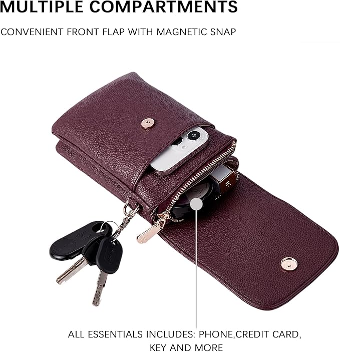 BOSTANTEN Vegan Leather Small Crossbody Bags for Women Designer Cell Phone Bag Wallet Purses Adjustable Strap