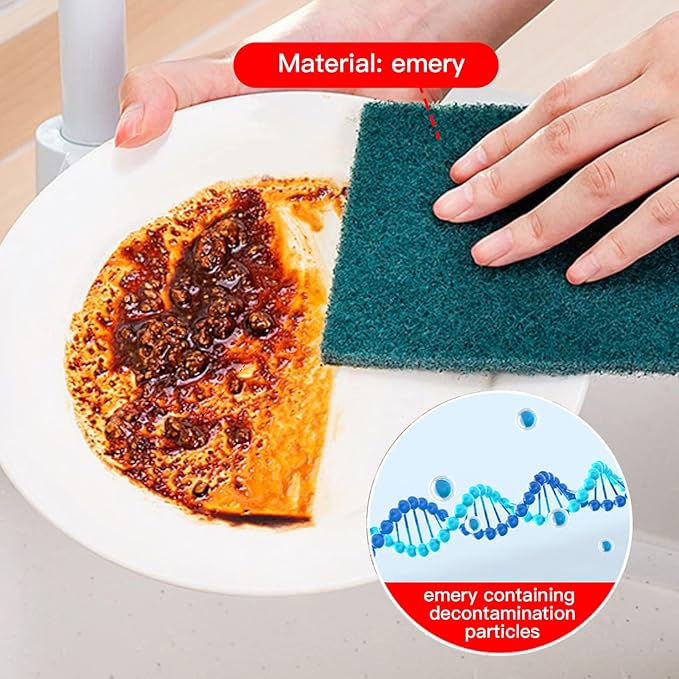 GUEICN Heavy Duty Scour Pads Sponge Dish Scrubber Non-Scratch Green Reusable Household Scrub Pads for Kitchen and Dish Cleaning Tool (24Pcs)