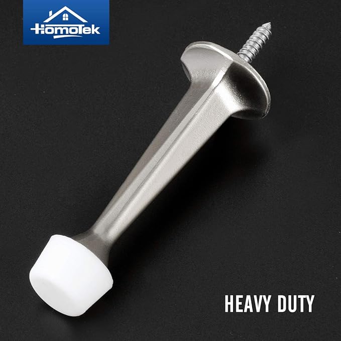 HOMOTEK 8 Pack Heavy Duty Solid Rigid Door Stop with Soft Rubber Tip, Zinc Die Cast Door Stopper Protect Wall & Door, Satin Nickel