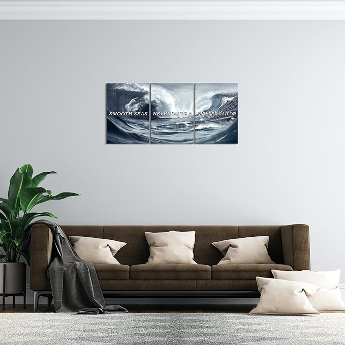 KAWAHONE Inspirational Canvas Wall Art -Smooth Seas Never Made a Skilled Sailor- Motivational Posters Entrepreneur Quote Picture for Living Room Bedroom, Office, Home