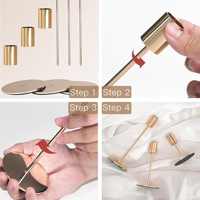 Gold Candlestick Holders Bulk for Taper Candles Decorative Metal Candelabra Candle Holders Fit 0.8 Inch Diameter Candles Gold Taper Candle Stands for Wedding Home Party Table Decor (Set of 6)