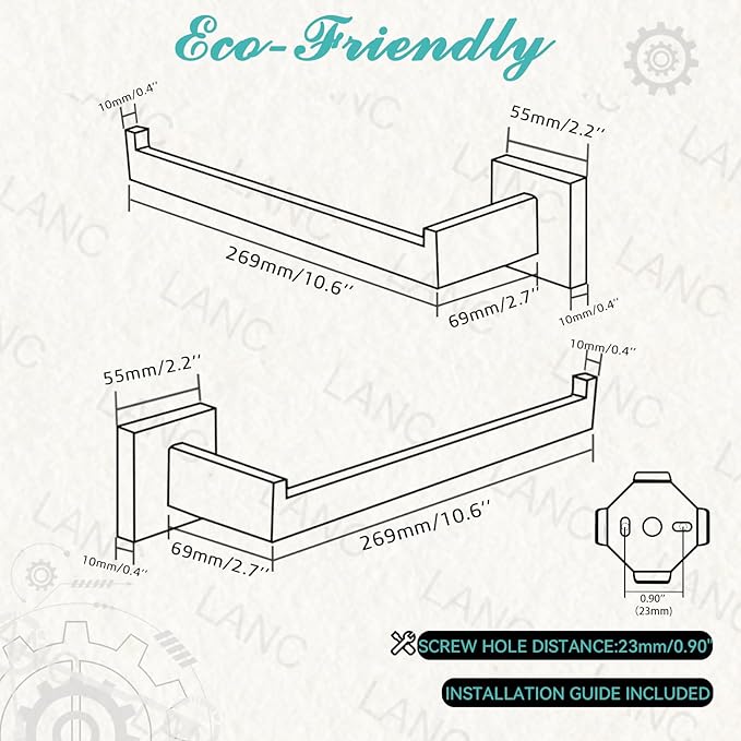 LANC Bathroom Hand Towel Holder 10 Inch Matte Black Hand Towel Bar 2 Pack Left and Right Side Square Towel Ring for Kitchen Toilet Wall Mount Stainless Steel Modern Towel Rack, A8806MB-LRP2