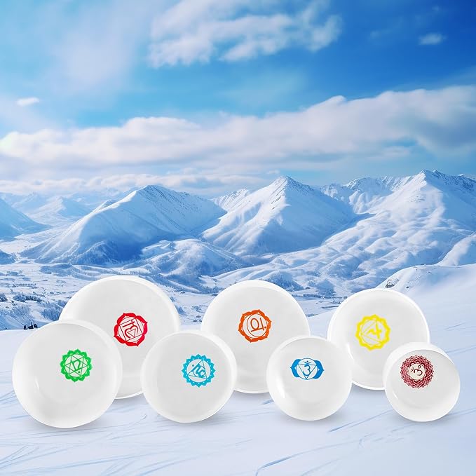 Ryan Dvan 432Hz 7-12 Inch 7 Chakra Design Crystal Singing Bowl Set Frosted Quartz Crystal Sound Therapy Kit with Mallets 2 Cases O-Ring for Yoga Meditation Energy Balancing Reiki Healing