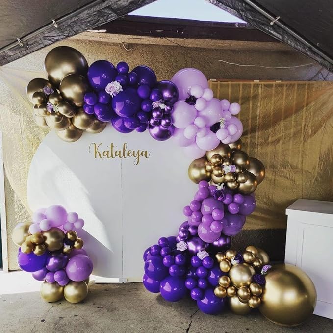 Purple Balloon Arch Kit, ADOINBY 153Pcs Different Sizes inch Lavender Metallic Purple and Gold Balloons and Confetti Party Balloon Garland Kit for Women Birthday Baby Shower Wedding Party Decorations
