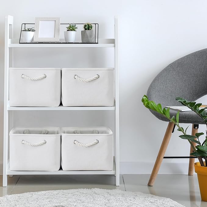 TheWarmHome Storage Basket for Gifts Empty - Large 3 Pack 15.7x11.8x8.2 inch Storage Basket for Organizing with Handles, Canvas Storage Bins for Organizer Closet Toy Cubes Gift (White)