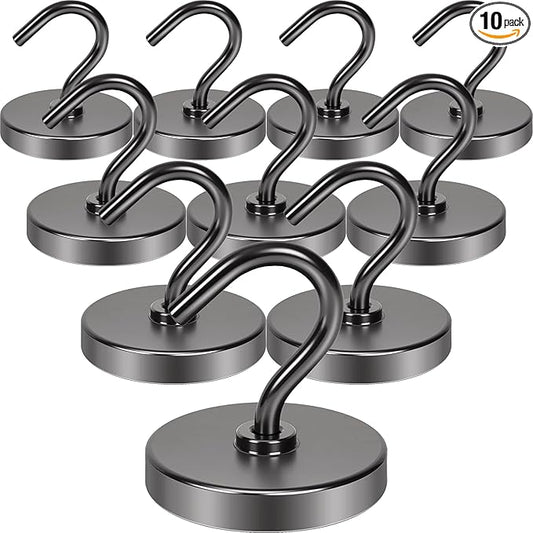 Neosmuk Magnetic Hooks for Cruise Cabins, Heavy Duty 130lb Strong Magnet Hook, Cruise Ship Essentials for Hanging, Metal Wall Refrigerator Hangers (Gunmetal, 10 Pack)