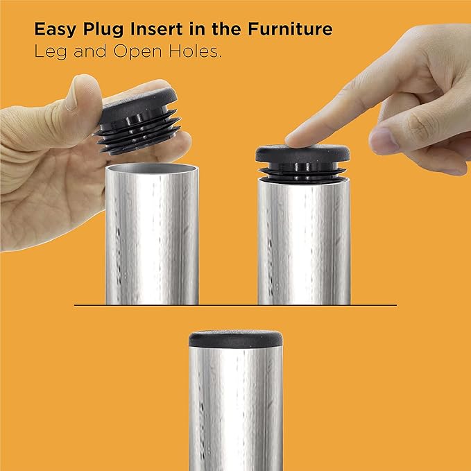 Prescott Plastics 2” (50.8mm) Outer Diameter Ribbed Plastic Hole Caps, Round Black Metal Tubing End Caps, Strong Furniture Leg Inserts, Impact & Weather Resistant, Made in The USA - 4 Pack