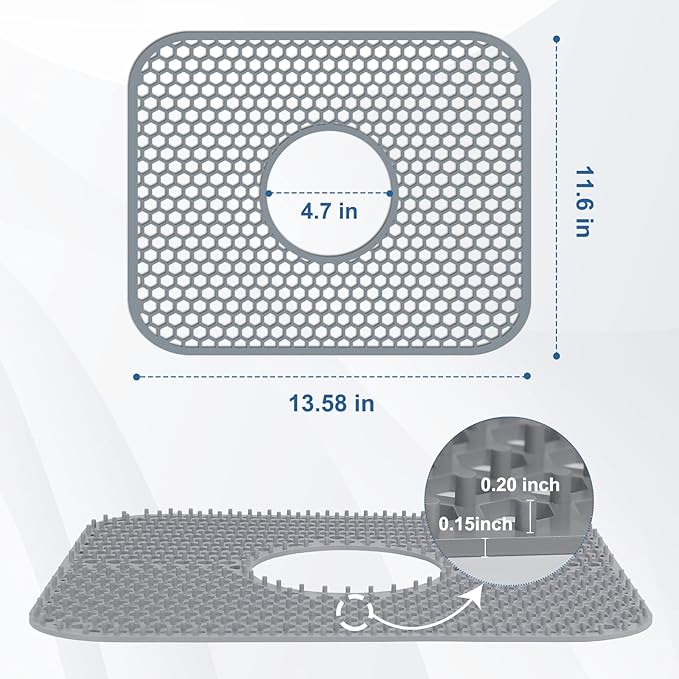 Silicone Sink Protectors for Kitchen Sink with Center Drain,13.58''x 11.6'' Folding Non-Slip Heat Resistant Mat Grid for Bottom of Porcelain Stainless Steel Porcelain (Center Hole)