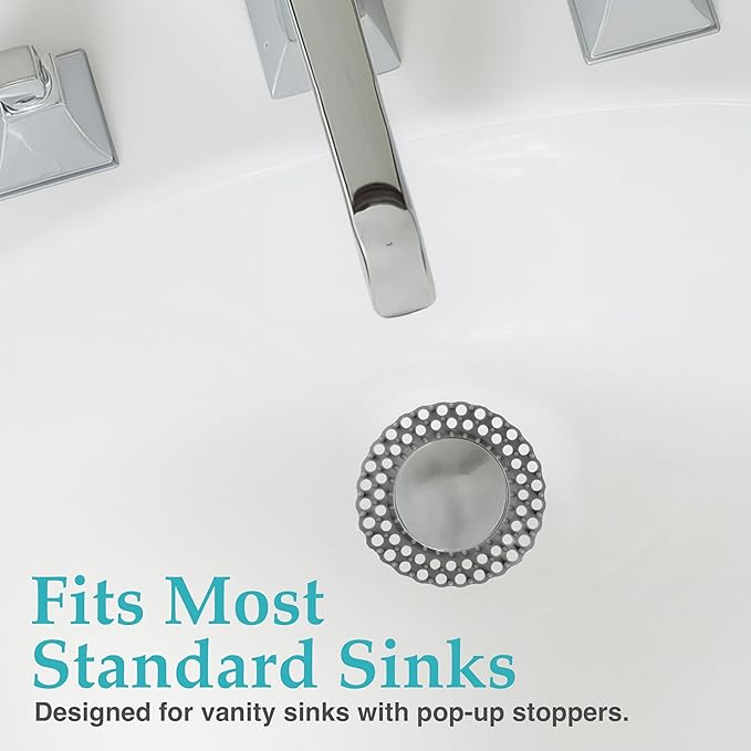 Evriholder Vanity Sink Drain Savers, Secure Fit Hair Catchers Prevent Clogs in Bathroom, Disposable, 3.7-Inch, Gray and White, 12 Pack