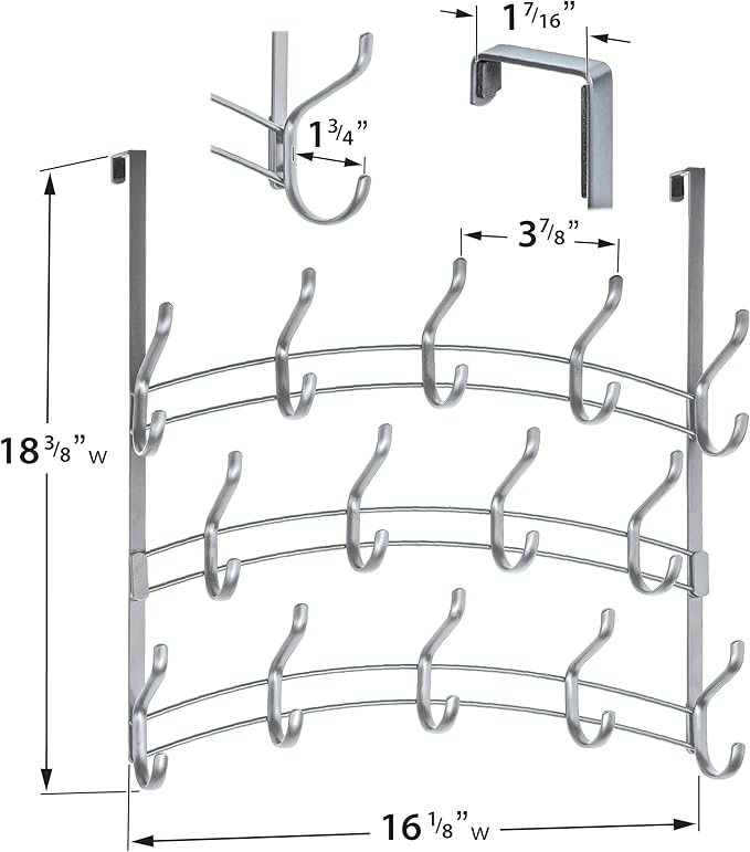 LYNK PROFESSIONAL® HOME™ Over the Door Hooks - 28 Hook – Over the Door Coat Rack - Over the Door Hanger - Hanging Towels or Clothes - Bathroom, Bedroom, Laundry Room - Lifetime Ltd. Warranty, Platinum