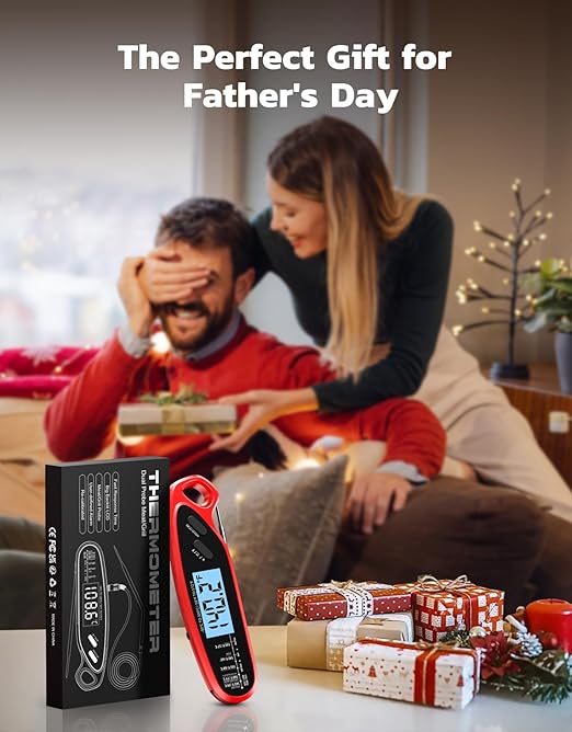 Instant Read Meat Thermometer Digital with Dual Probe, Food Thermometer for Cooking & Grilling, Large Backlit & Calibration, for Kitchen/Oven/Grill/Smoker/BBQ/Oil/Fry, Fathers Day Gift for Dad